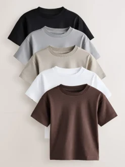 Tops|T-Shirts*Next Zwart/Grijs/Bruin/kiezelkleurig/Wit - Set van 5 T-shirts met korte mouwen (3mnd-7jr)