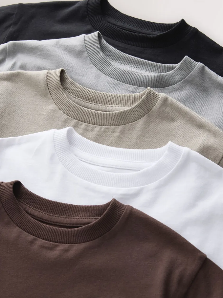 Tops|T-Shirts*Next Zwart/Grijs/Bruin/kiezelkleurig/Wit - Set van 5 T-shirts met korte mouwen (3mnd-7jr)