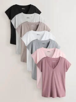 Tops En T-Shirts|Next Zwart/grijs/roze - Set van 7 T-shirts met kapmouwtjes
