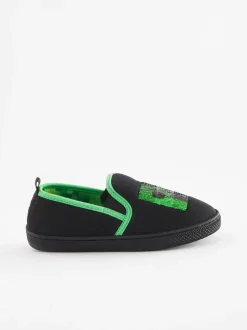 Pantoffels|Pantoffels|Next Zwart/groen - Minecraft pantoffels met cupzool