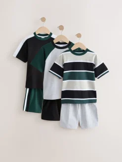 Pyjama's|Next - Set van 3 pyjama's met short (3-16 jr) Zwart/groen