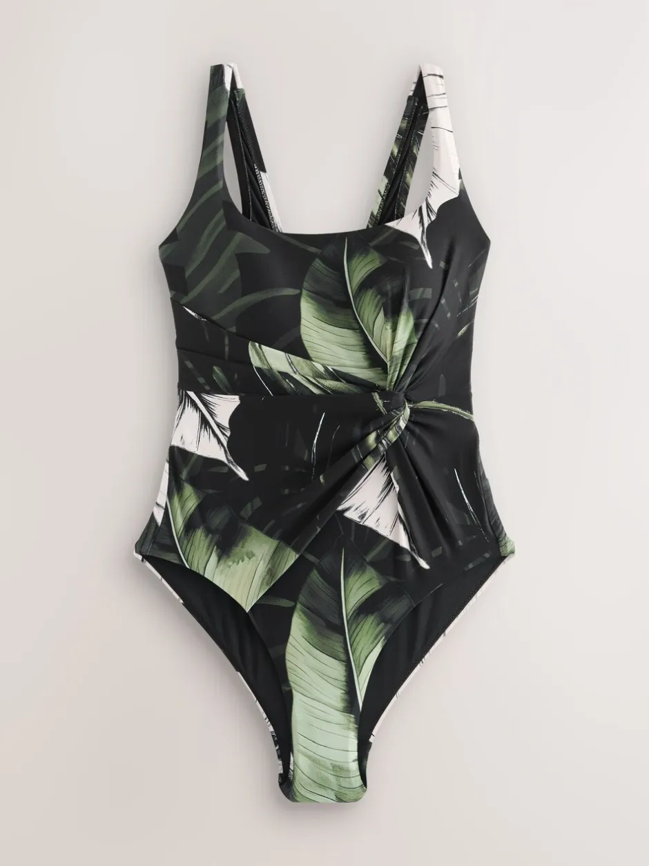 Badkleding*Next - Twist Scoop Buikcorrigerend badpak Zwart/groen blad