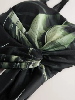 Badkleding*Next - Twist Scoop Buikcorrigerend badpak Zwart/groen blad