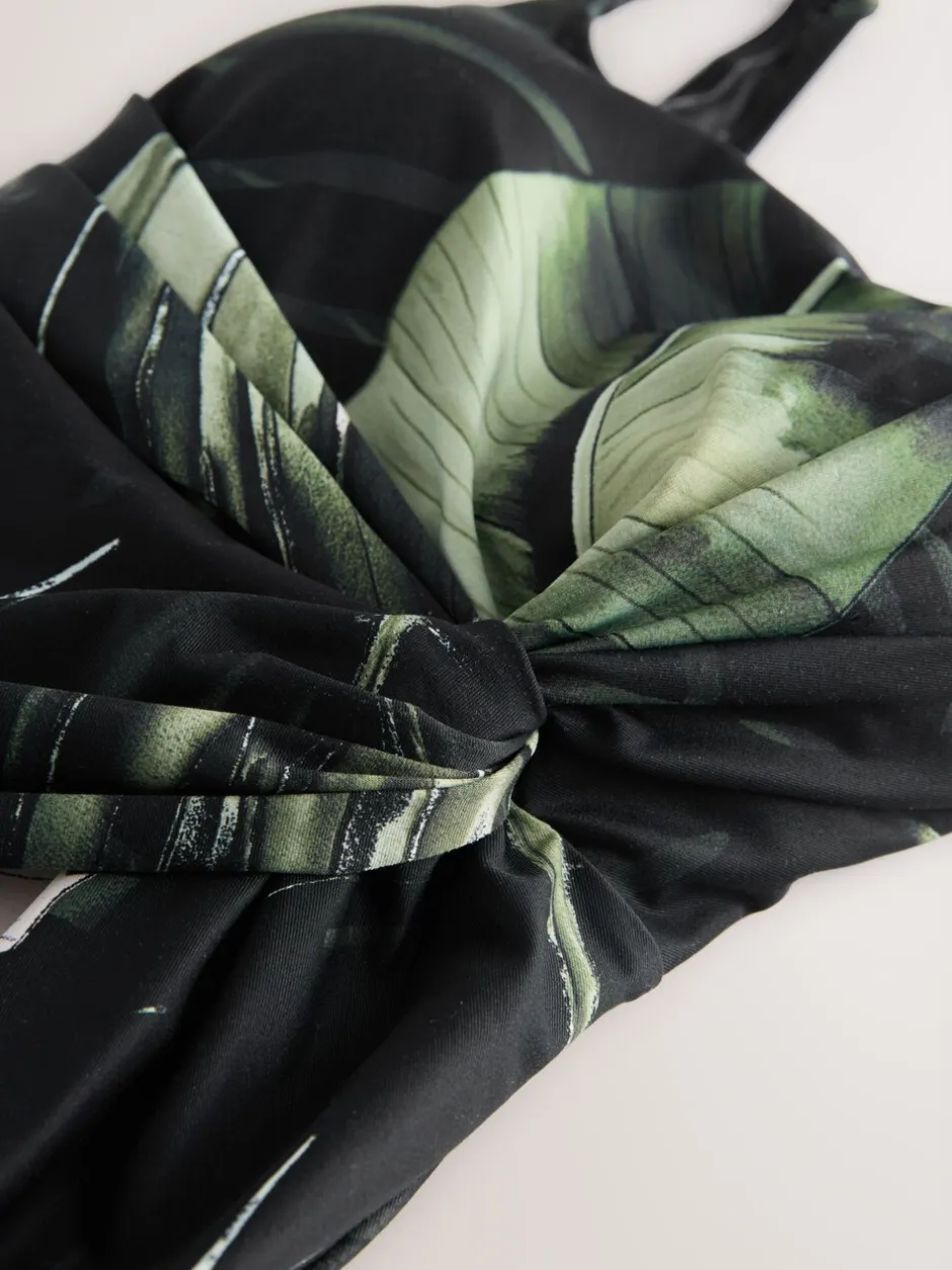 Badkleding*Next - Twist Scoop Buikcorrigerend badpak Zwart/groen blad