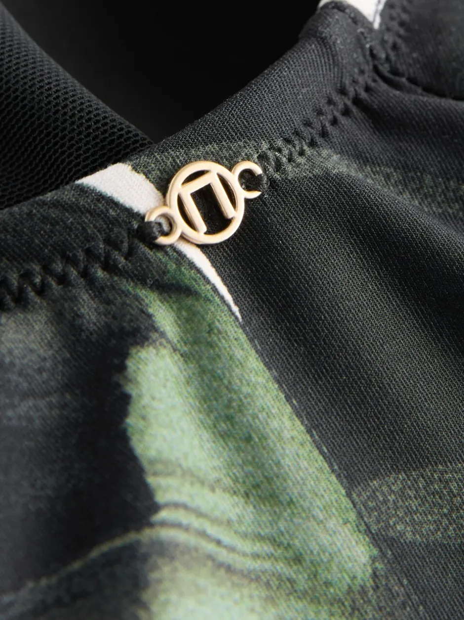 Badkleding*Next - Twist Scoop Buikcorrigerend badpak Zwart/groen blad