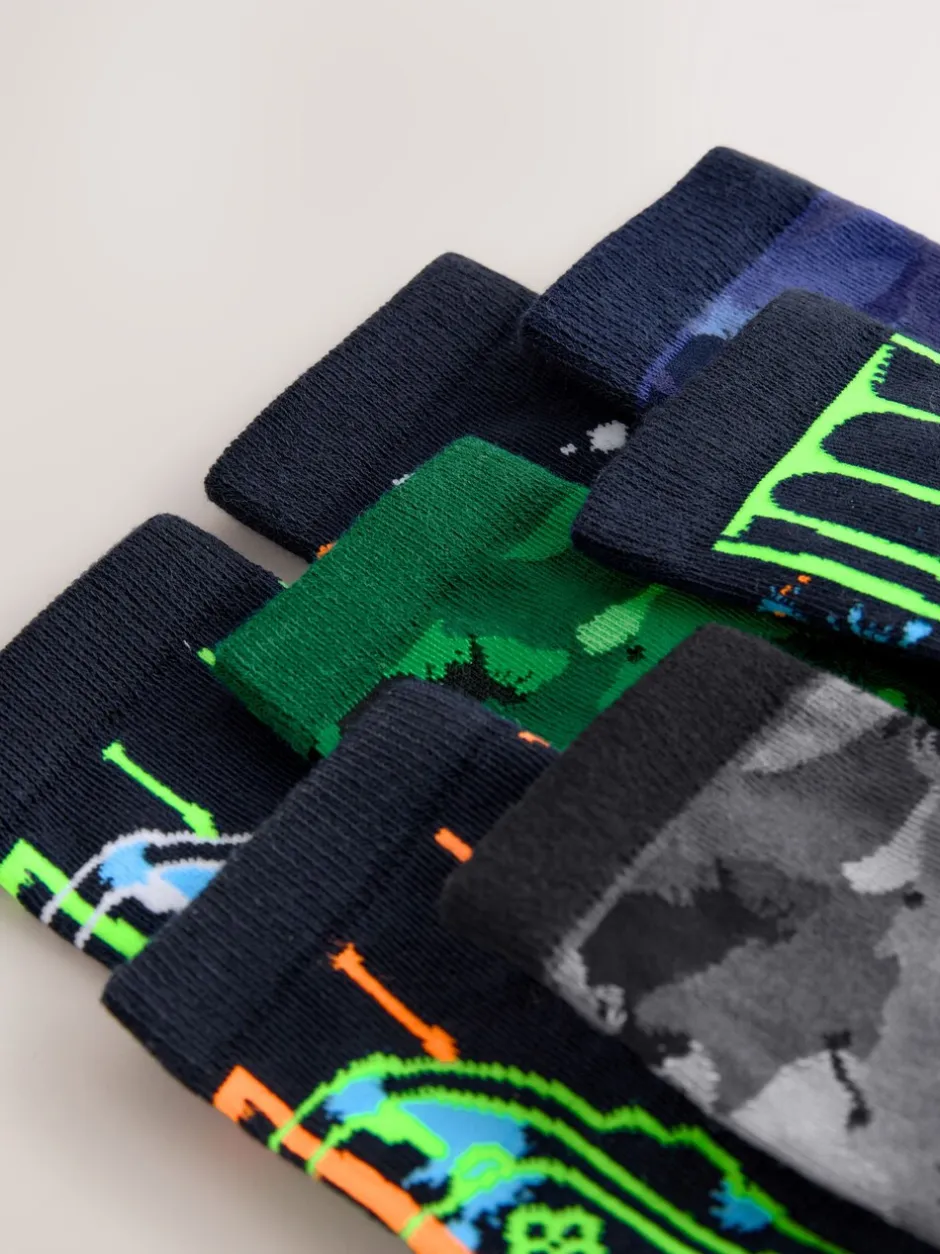 Sokken|Next Zwart/groen drippy gamer - Verpakking van 7 paar sokken met hoog aandeel katoen