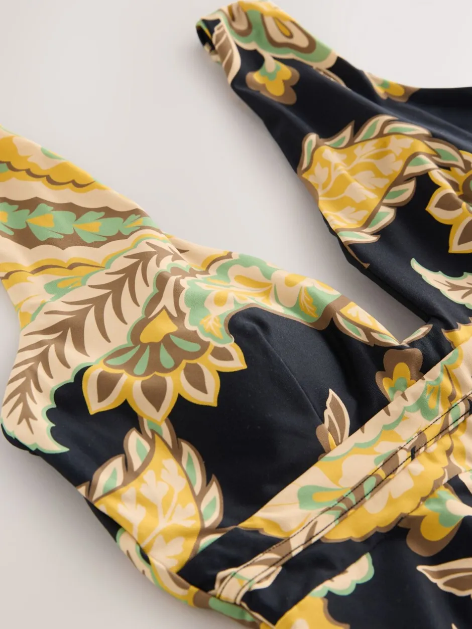 Badkleding*Next Zwart/groen paisley - Diepuitgesneden vormgevend buikcorrigerend badpak