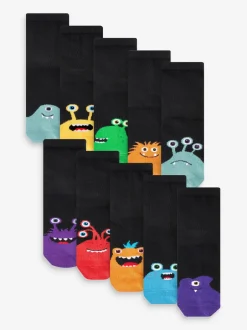 Sokken|Next - Verpakking van 10 paar sokken met hoog aandeel katoen Zwart/helder gekleurde monsters