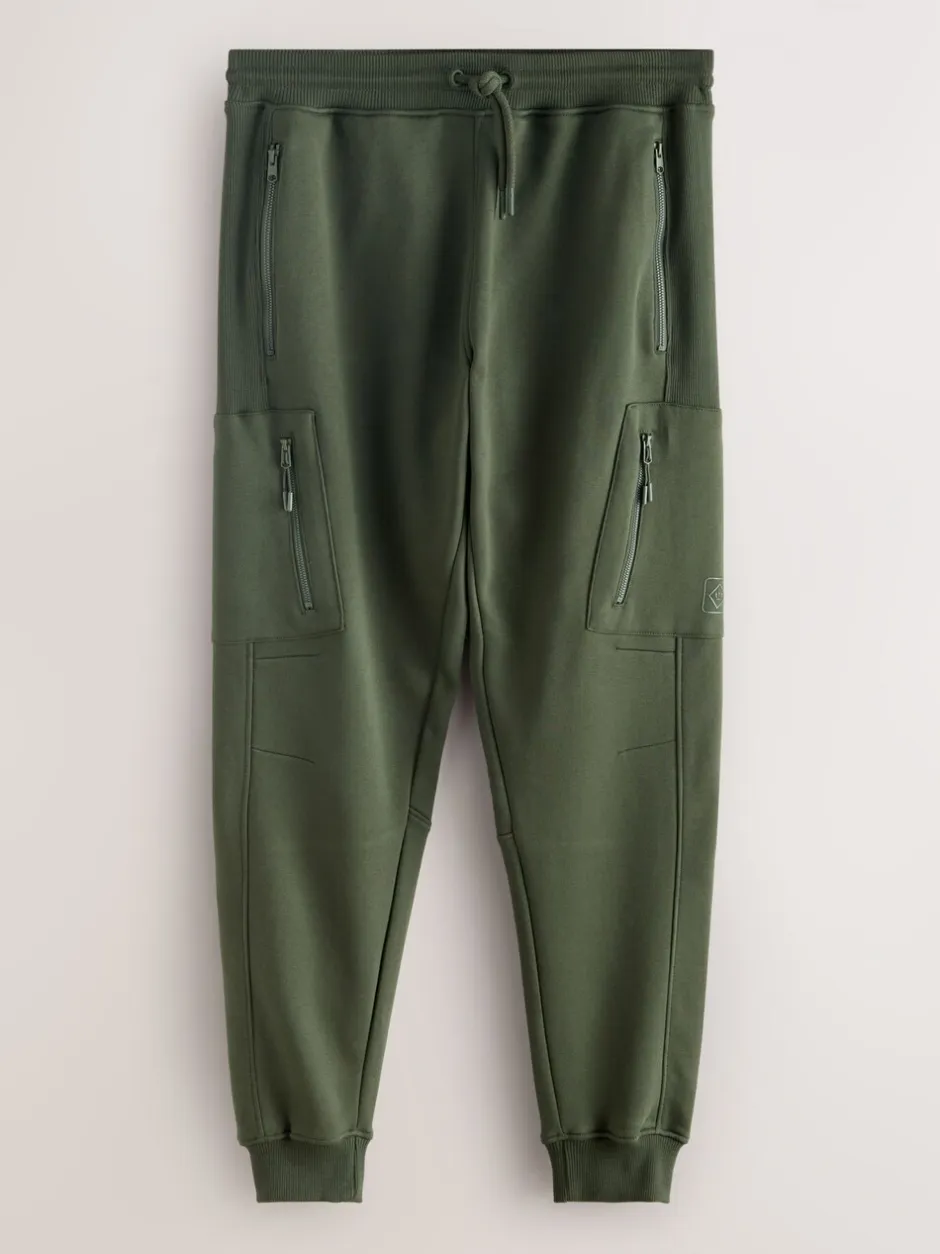 Joggingbroeken|Next - Slim Fit Utility Brushback Heavyweight 2 Pack Cargo Joggers Zwart/kakigroen