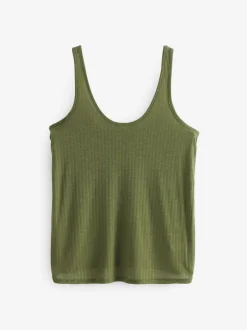 Tops En T-Shirts|Next - Verpakking van 2 geribbelde nonchalante hemdjes met ruime ronde hals Zwart/kakigroen