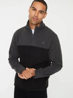 Sweaters En Hoody´S|Sweaters En Hoody´S*Threadbare Zwart/leisteen - tweekleurige fleece sweatshirt met kwartrits