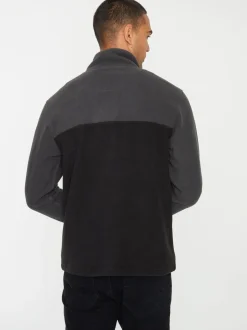 Sweaters En Hoody´S|Sweaters En Hoody´S*Threadbare Zwart/leisteen - tweekleurige fleece sweatshirt met kwartrits