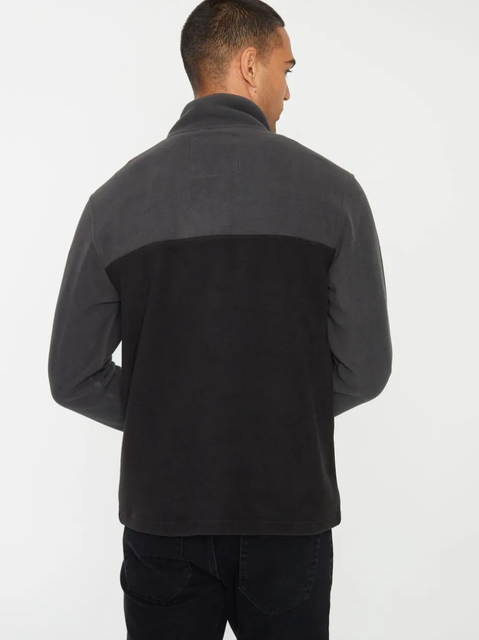Sweaters En Hoody´S|Sweaters En Hoody´S*Threadbare Zwart/leisteen - tweekleurige fleece sweatshirt met kwartrits