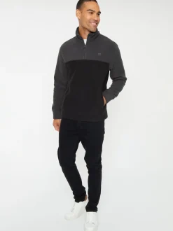Sweaters En Hoody´S|Sweaters En Hoody´S*Threadbare Zwart/leisteen - tweekleurige fleece sweatshirt met kwartrits