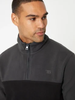 Sweaters En Hoody´S|Sweaters En Hoody´S*Threadbare Zwart/leisteen - tweekleurige fleece sweatshirt met kwartrits