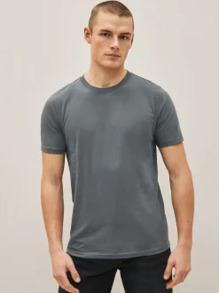 T-Shirts En Hemden|Next - Slim Fit - Essential katoenen T-shirts verpakking van 6 Zwart/leisteen/grijs gemêleerd/wit/marineblauw/blauw