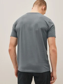 T-Shirts En Hemden|Next - Slim Fit - Essential katoenen T-shirts verpakking van 6 Zwart/leisteen/grijs gemêleerd/wit/marineblauw/blauw