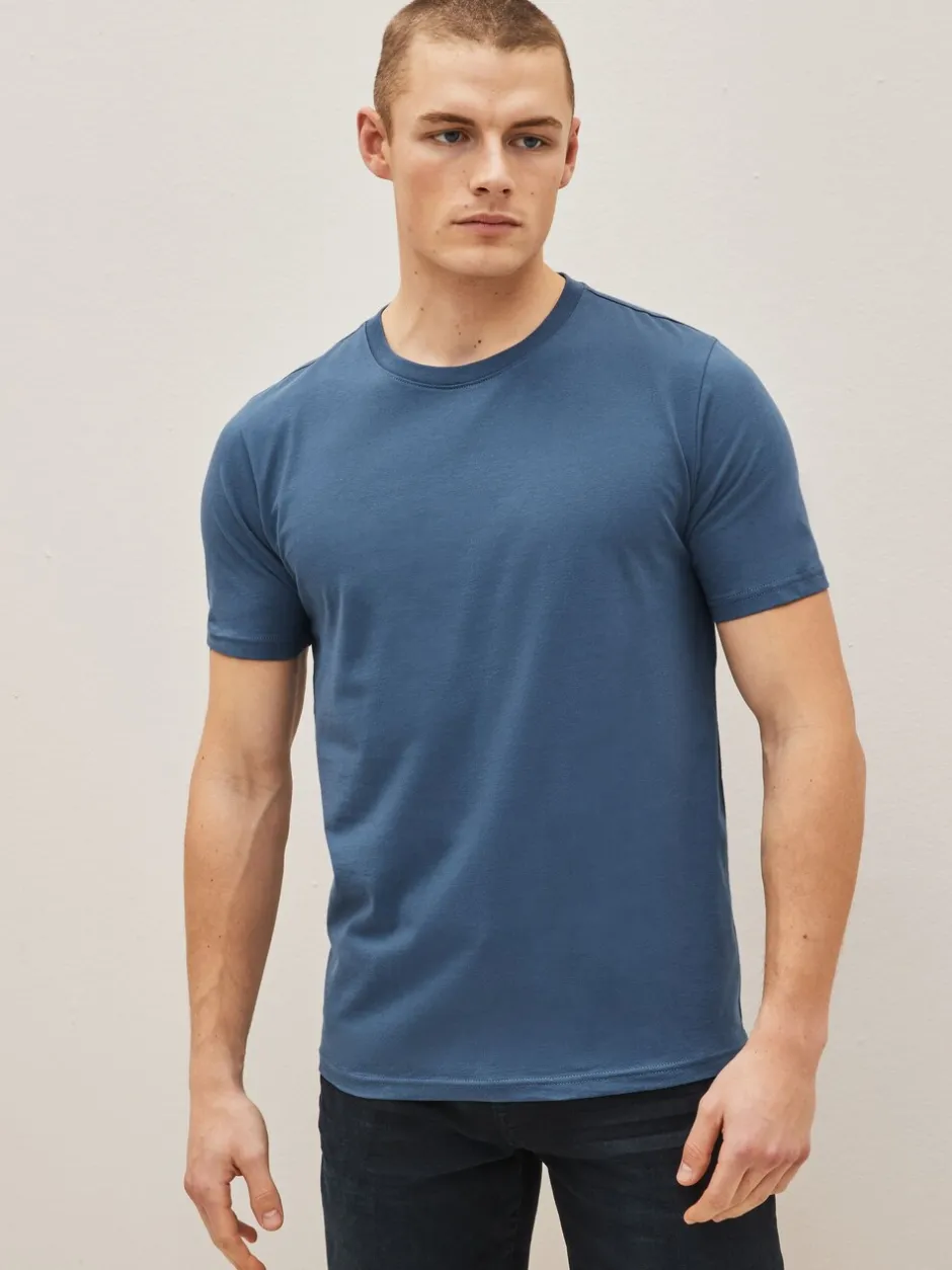 T-Shirts En Hemden|Next - Slim Fit - Essential katoenen T-shirts verpakking van 6 Zwart/leisteen/grijs gemêleerd/wit/marineblauw/blauw