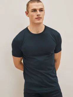 T-Shirts En Hemden|Next - Slim Fit - Essential katoenen T-shirts verpakking van 6 Zwart/leisteen/grijs gemêleerd/wit/marineblauw/blauw