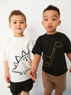 Tops|Sets En Combisets|Next - Set van 2 T-shirts met korte mouwen en shorts (3 mnd - 7 jr) (3 mnd - 7 jr) Zwart/lichtbruine dinosaurus