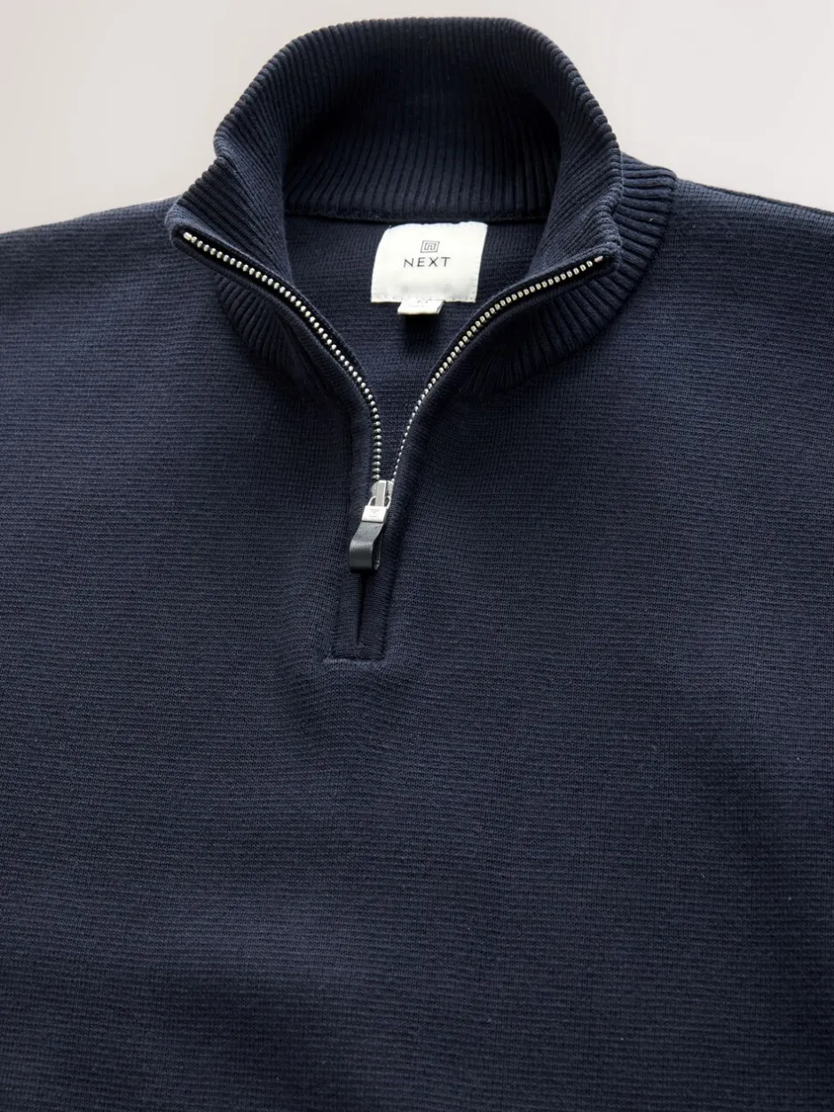 Gebreide Kleding*Next - 100% Cotton Regular Fit Premium Quarter Zip Jumpers 2 Pack Zwart/marineblauw