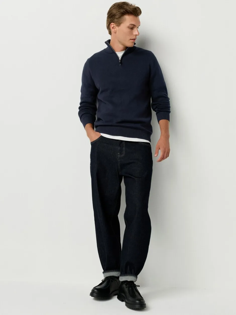 Gebreide Kleding*Next - 100% Cotton Regular Fit Premium Quarter Zip Jumpers 2 Pack Zwart/marineblauw