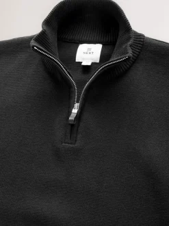 Gebreide Kleding*Next - 100% Cotton Regular Fit Premium Quarter Zip Jumpers 2 Pack Zwart/marineblauw