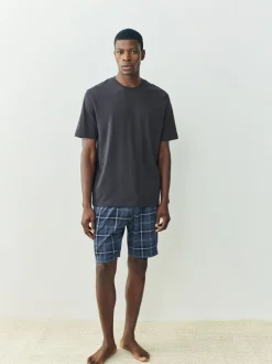 Pyjama's|Loungewear|Next Zwart/marineblauw - Check Short Sleeve Jersey Pyjamas Set 2 Pack