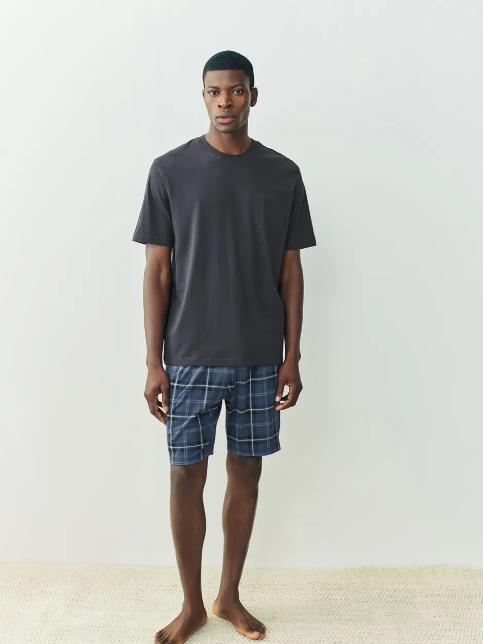 Pyjama's|Loungewear|Next Zwart/marineblauw - Check Short Sleeve Jersey Pyjamas Set 2 Pack