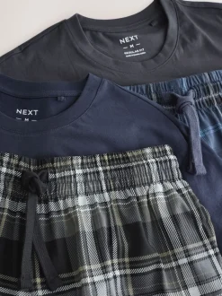 Pyjama's|Loungewear|Next Zwart/marineblauw - Check Short Sleeve Jersey Pyjamas Set 2 Pack