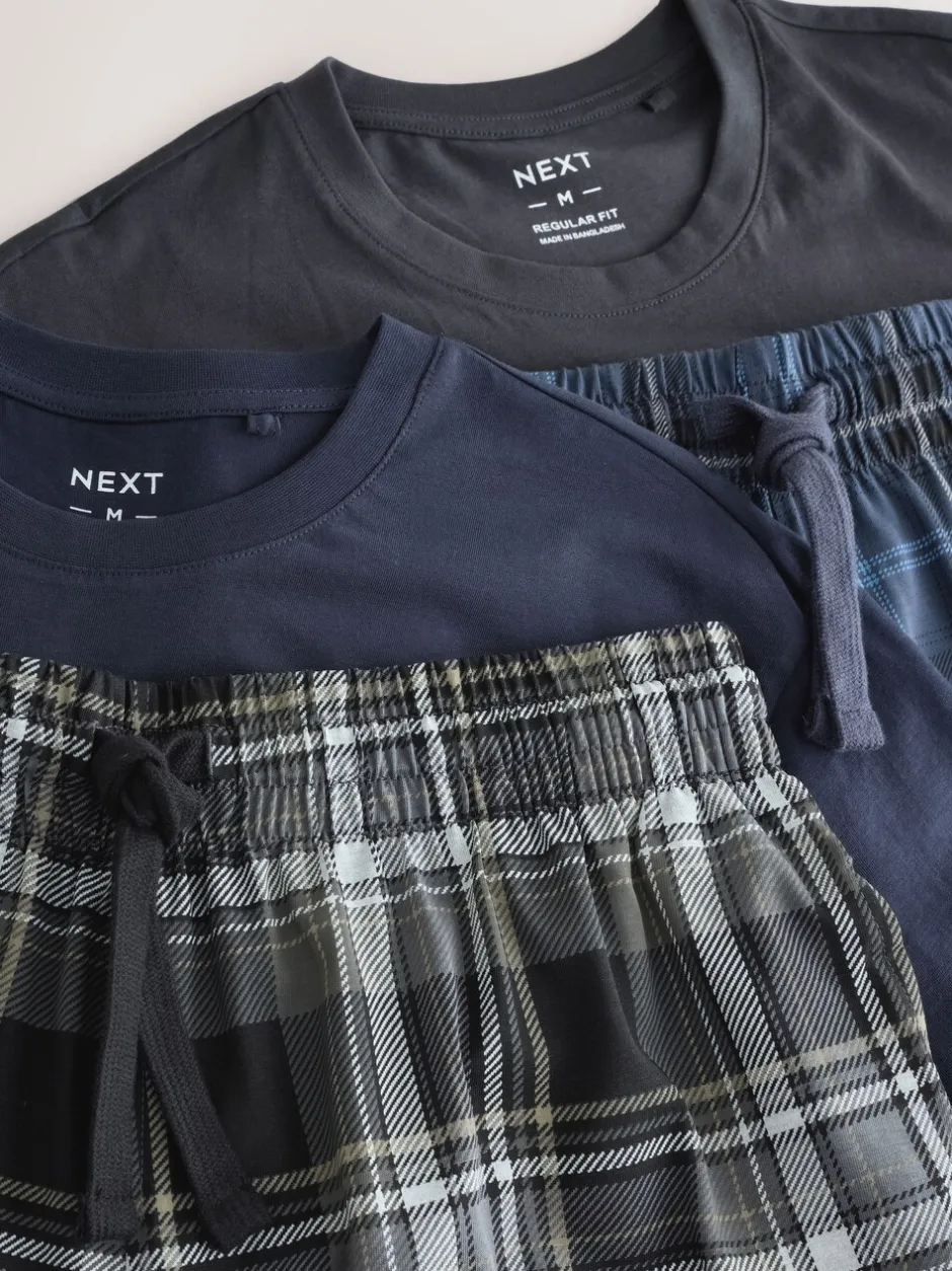 Pyjama's|Loungewear|Next Zwart/marineblauw - Check Short Sleeve Jersey Pyjamas Set 2 Pack