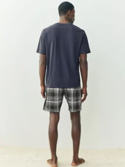 Pyjama's|Loungewear|Next Zwart/marineblauw - Check Short Sleeve Jersey Pyjamas Set 2 Pack