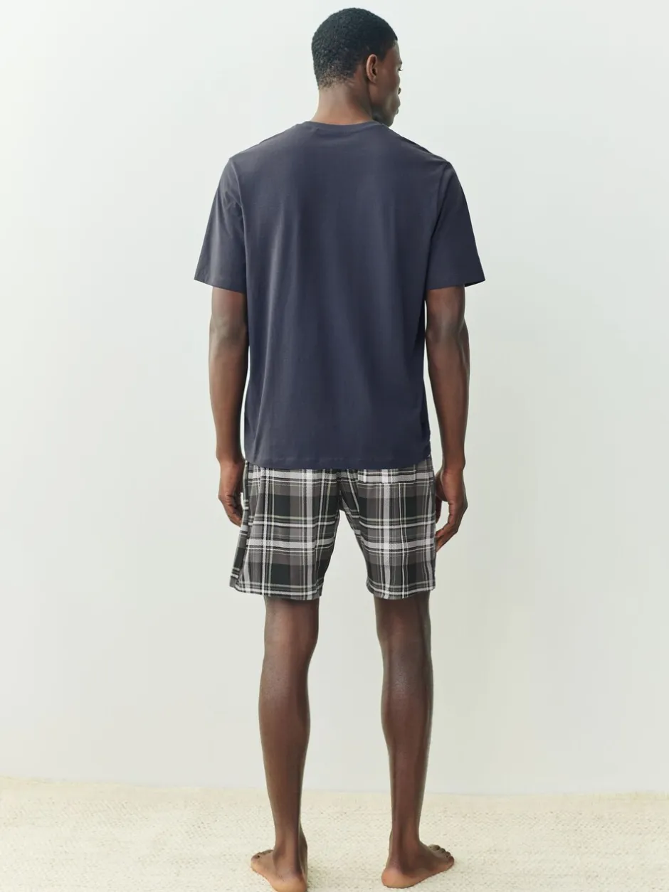 Pyjama's|Loungewear|Next Zwart/marineblauw - Check Short Sleeve Jersey Pyjamas Set 2 Pack