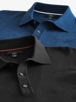 Gebreide Kleding|Poloshirts*Next - Gebreide poloshirts met lange mouwen 2 -pack Zwart/marineblauw