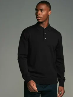 Gebreide Kleding|Poloshirts*Next - Gebreide poloshirts met lange mouwen 2 -pack Zwart/marineblauw
