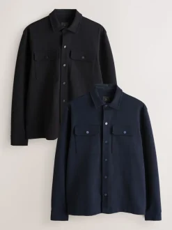 Jassen En Jacks|Shirts|Next - Jersey Twill Popper Shackets 2 Pack Zwart/marineblauw