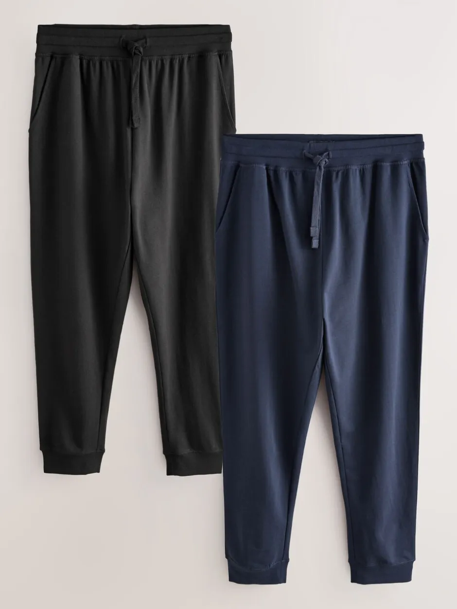 Pyjama's|Loungewear|Next - Met boorden - Loopback Soft Touch 2 Pack Open Joggers Zwart/marineblauw