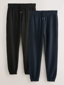 Loungewear|Joggingbroeken*Next Zwart/marineblauw - Met boorden - Brushback Heavyweight Open 2 Pack Joggers