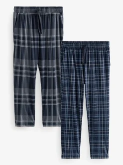 Pyjama's|Next Zwart/marineblauw geruit - Jersey 100% Cotton Pyjama Bottoms 2 Pack