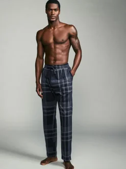 Pyjama's|Next Zwart/marineblauw geruit - Jersey 100% Cotton Pyjama Bottoms 2 Pack