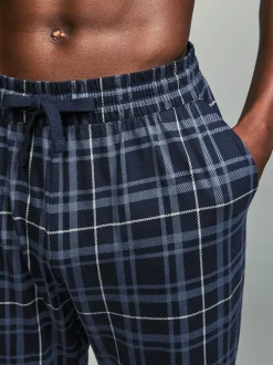 Pyjama's|Next Zwart/marineblauw geruit - Jersey 100% Cotton Pyjama Bottoms 2 Pack