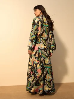 Jurken*Next - Printed Long Sleeve Shirt Dress Zwart/meerkleurig met bloemenprint