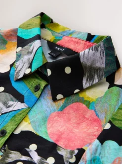 Jurken*Next - Printed Long Sleeve Shirt Dress Zwart/meerkleurig met bloemenprint