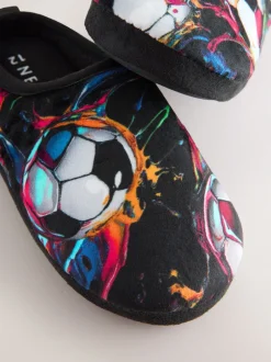 Pantoffels|Next Zwart/Meerkleurig met voetbalprint - Pantoffelmuiltjes