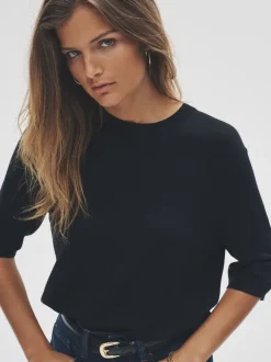 Tops En T-Shirts|The Set - fijngebreide T-shirts Zwart/Naturel/Crème