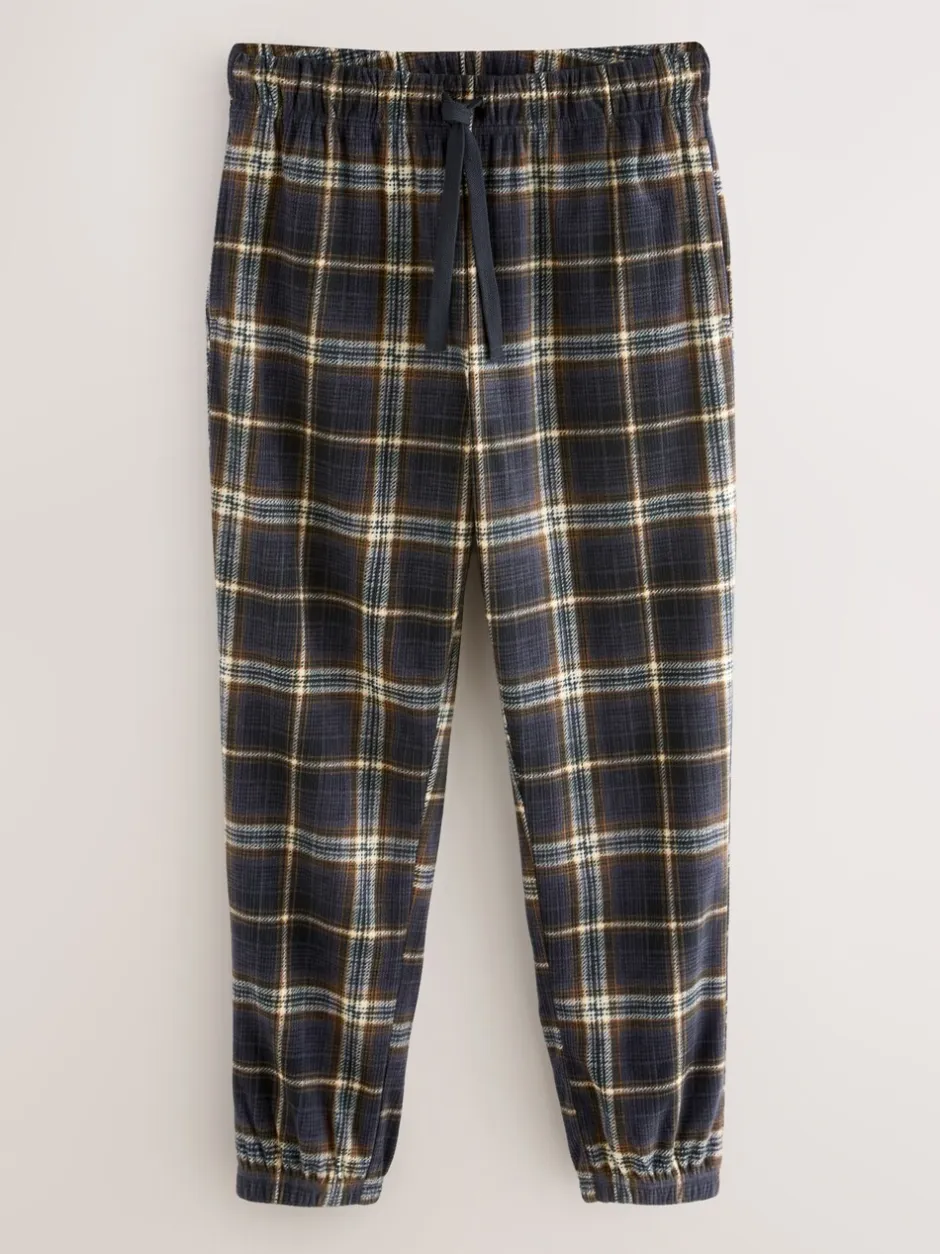 Pyjama's|Loungewear*Next Zwart/neutraal geruit - Motionflex Corded Cosy Cuffed Pyjama Bottoms