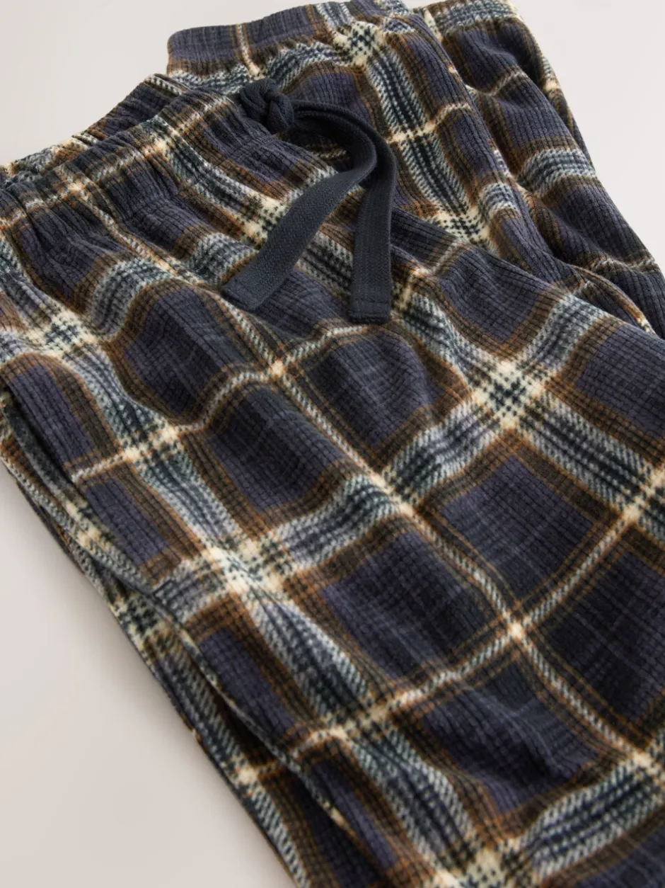 Pyjama's|Loungewear*Next Zwart/neutraal geruit - Motionflex Corded Cosy Cuffed Pyjama Bottoms