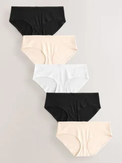 Onderbroeken|Next - Set van 5 slips met hoog katoengehalte Zwart/pastelroze huidskleur/wit