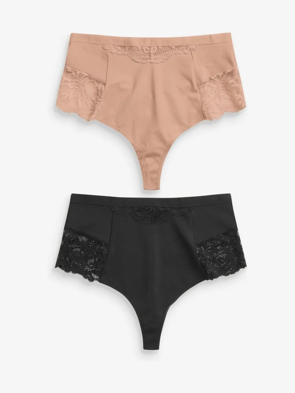 Shapewear|Next - 2 Strings met licht buikcorrigerende hoge taille Zwart/praline huidskleur