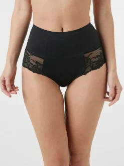Shapewear|Next - Verpakking van 2 Braziliaanse slipjes met kanten achterkant en buikcorrigerend effect en print Zwart/praline huidskleur